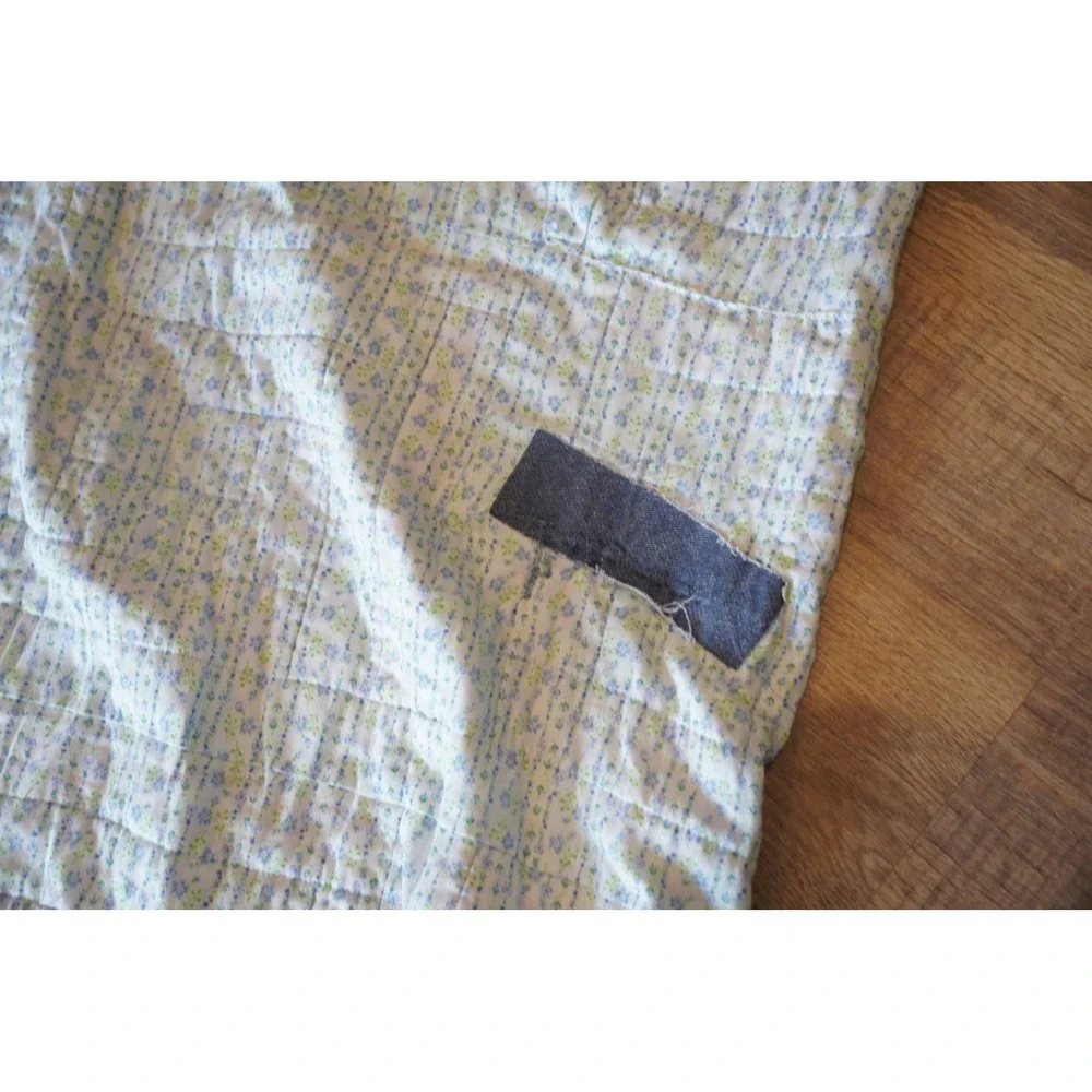 Handmade‎ Patchwork Quilt Pink Blue Floral Log Cabin Style 84x70 Blanket